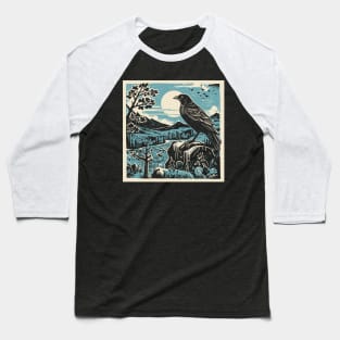 Lino Cut Birds Baseball T-Shirt